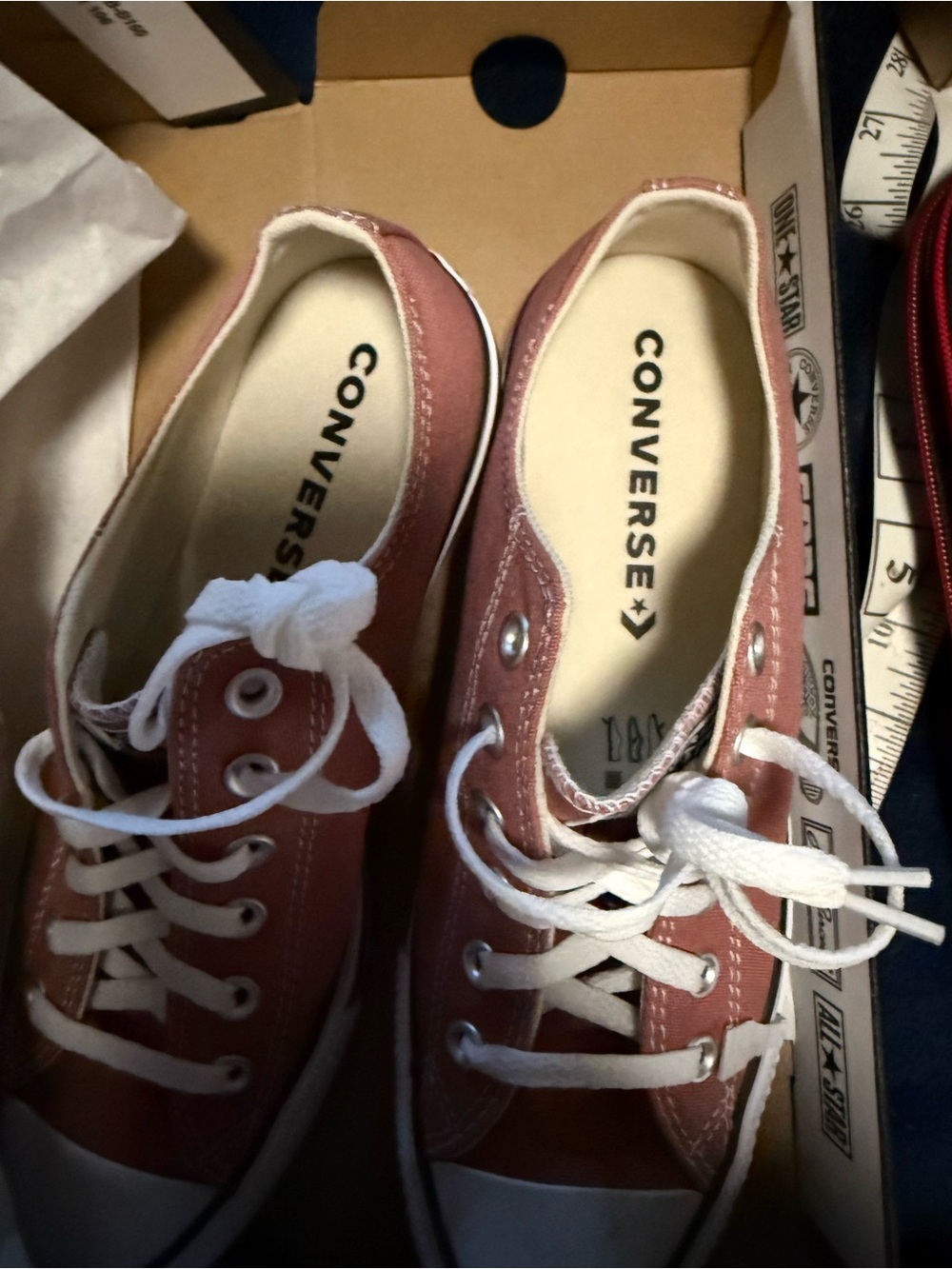 NIB Converse Low Top Sneakers in Light Saddle/Pink w/White Accents SizeW9.5M7.5